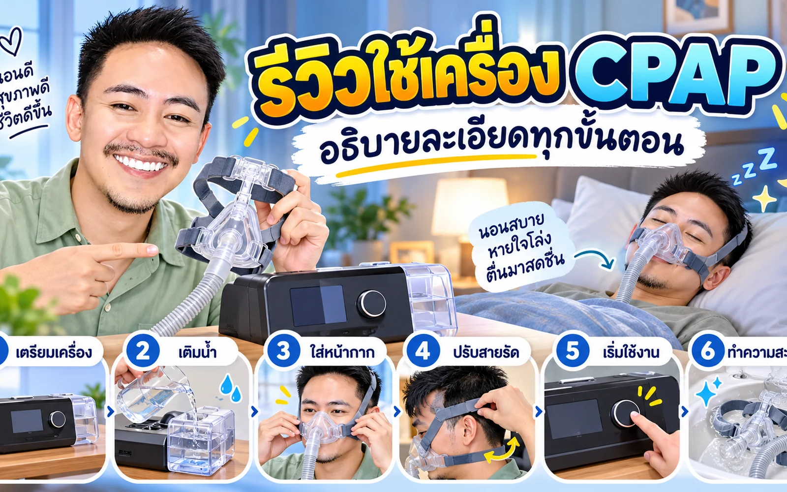 ภาพปกบทความ: รีวิวเครื่อง CPAP และ Humidifier สำหรับมือใหม่: ใช้งานและดูแลอย่างไร