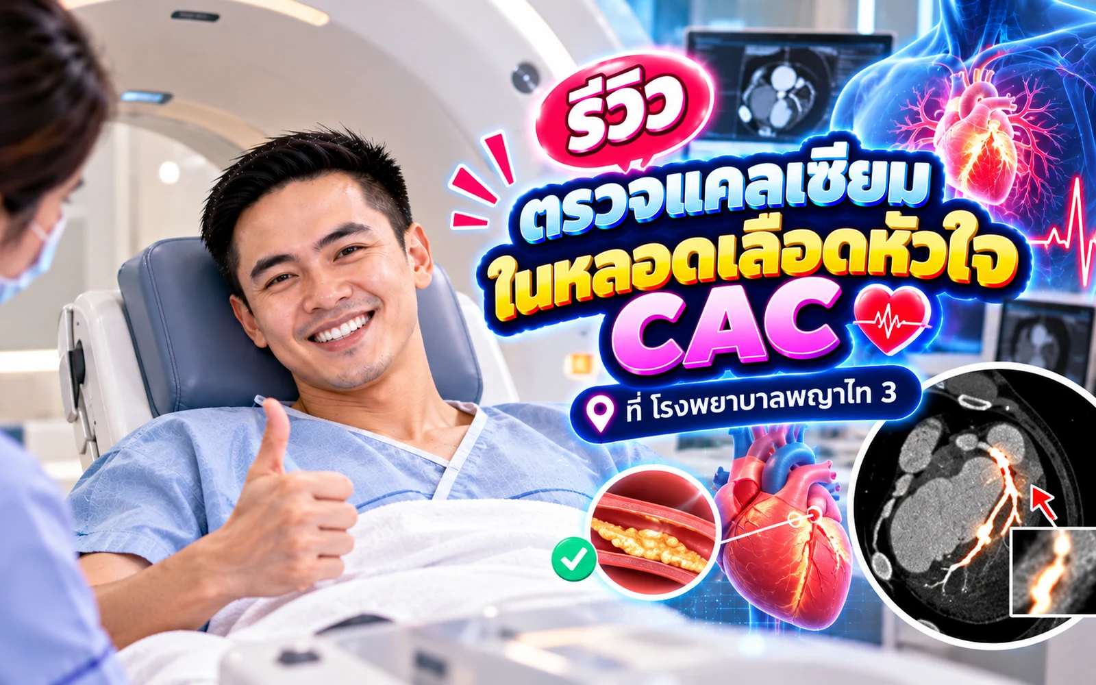 ภาพปกบทความ: รีวิวตรวจแคลเซียมในหลอดเลือดหัวใจ CAC ที่พญาไท 3: ขั้นตอนและข้อจำกัด