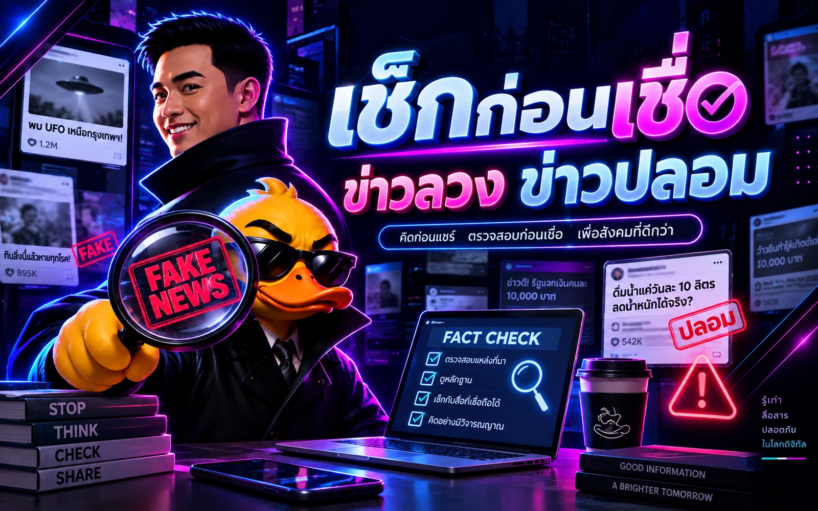 ภาพปกบทความ: เช็คก่อนเชื่อ ข่าวลวง ข่าวปลอม: วิธีตรวจสอบข่าวปลอมพร้อมเครื่องมือล่าสุด