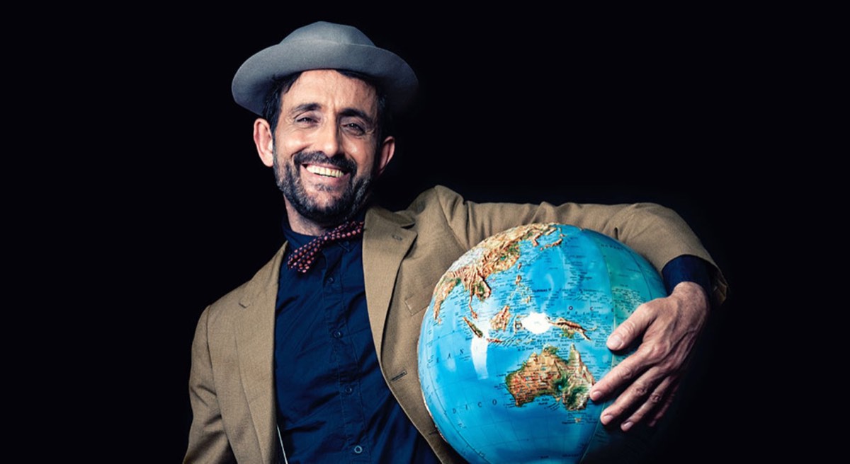 A man with a globe