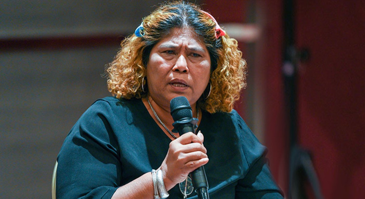 a woman with microphone