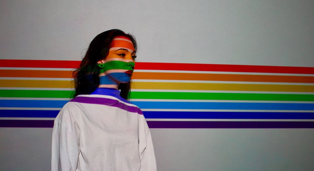 woman be proud on rainbow color