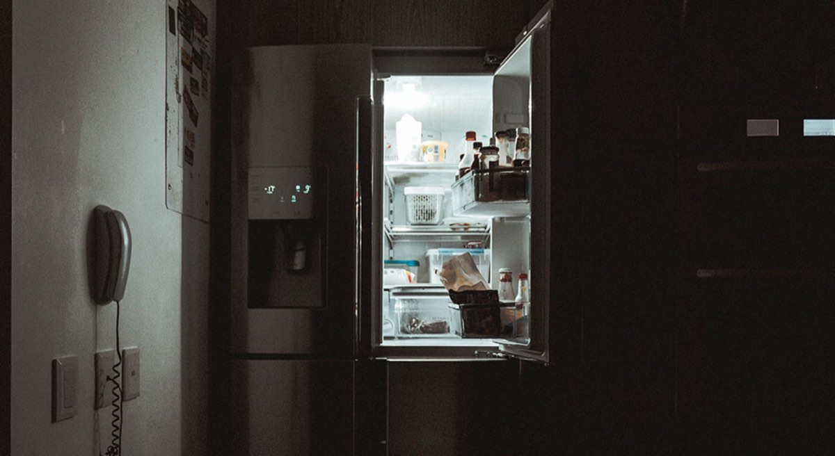 fridge in kitchen at night